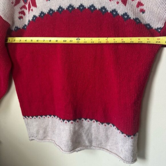 Eddie Bauer Vintage 90s Nordic Wool Heavy Knit Sweater Red Tan Hi Funnel Neck L - Picture 15 of 16